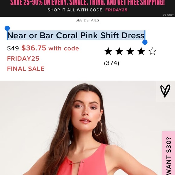 Lulu’s Near or Bar Coral Pink Shift Dress - Picture 4 of 4